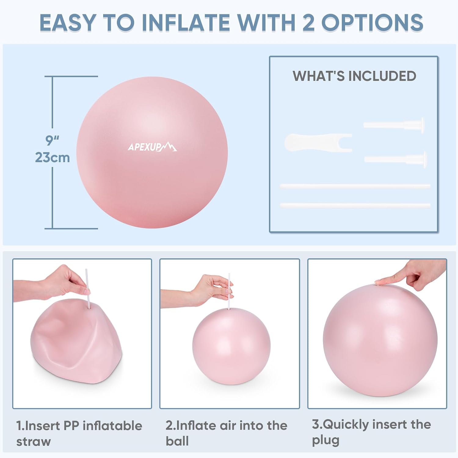 Detalle 2 de APEXUP APEXUP-886 9-Inch Pilates Ball in Soft Pink with Textured Grip