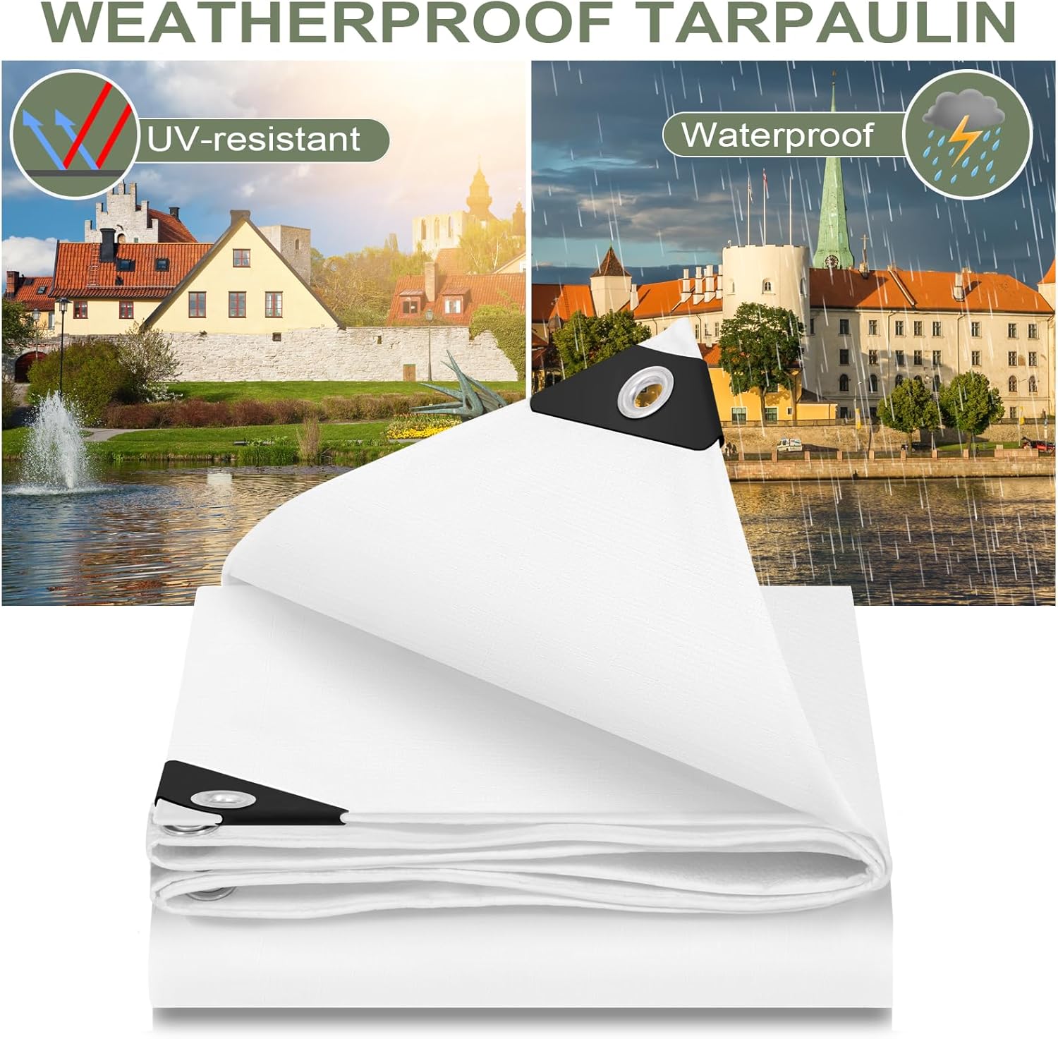 Thumbnail 2 de Bâche de protection WOLTU 3x3 m en PE 140 g/m² imperméable anti-UV avec œillets