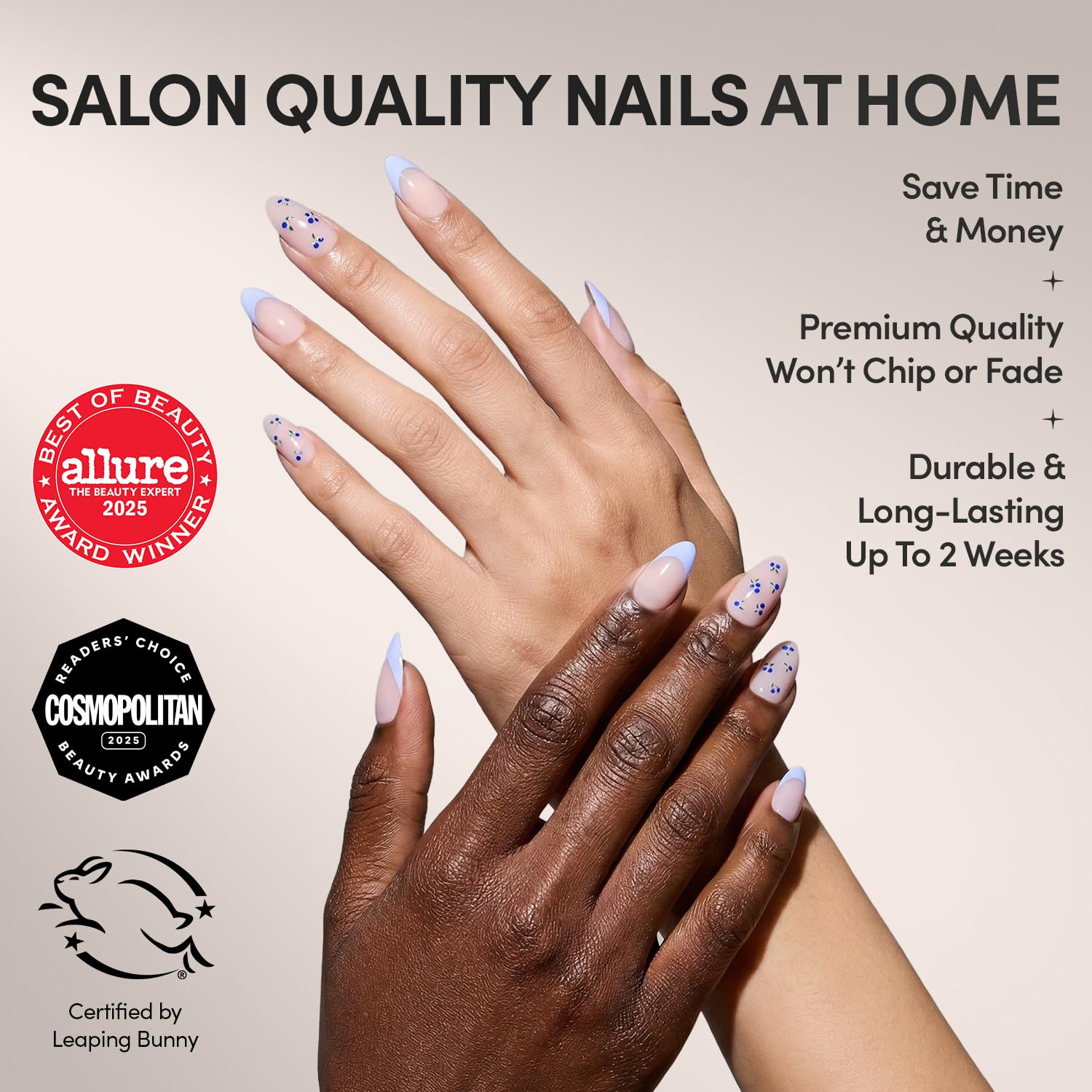 Detalle 2 de Glamnetic Press On Nails - Short Oval Strawberry Matcha Kit (30 Nails, 15 Sizes) with Glue and Accessories