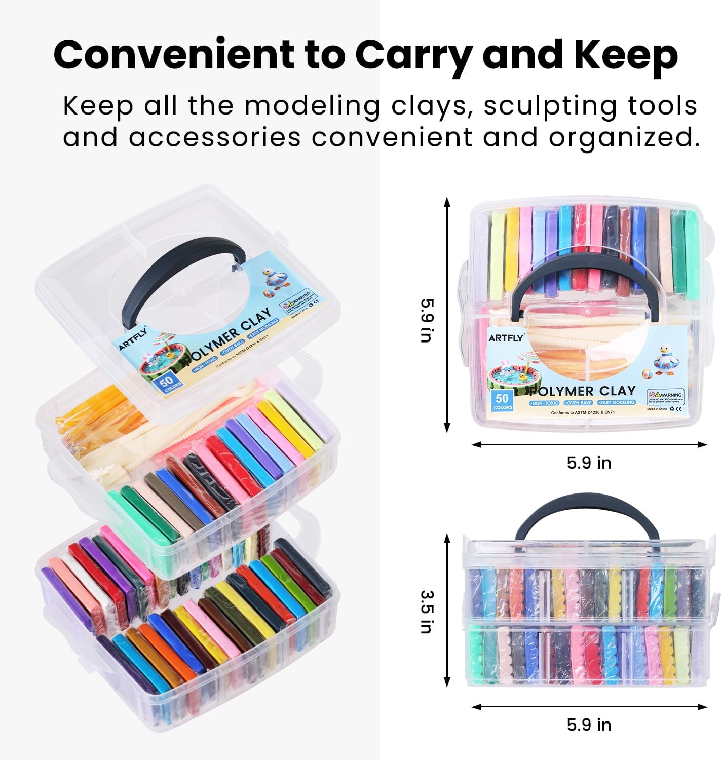 Detalle de ARTFLY Pâte Polymère – 50 couleurs, outils et accessoires inclus, non toxique et prêt à cuire