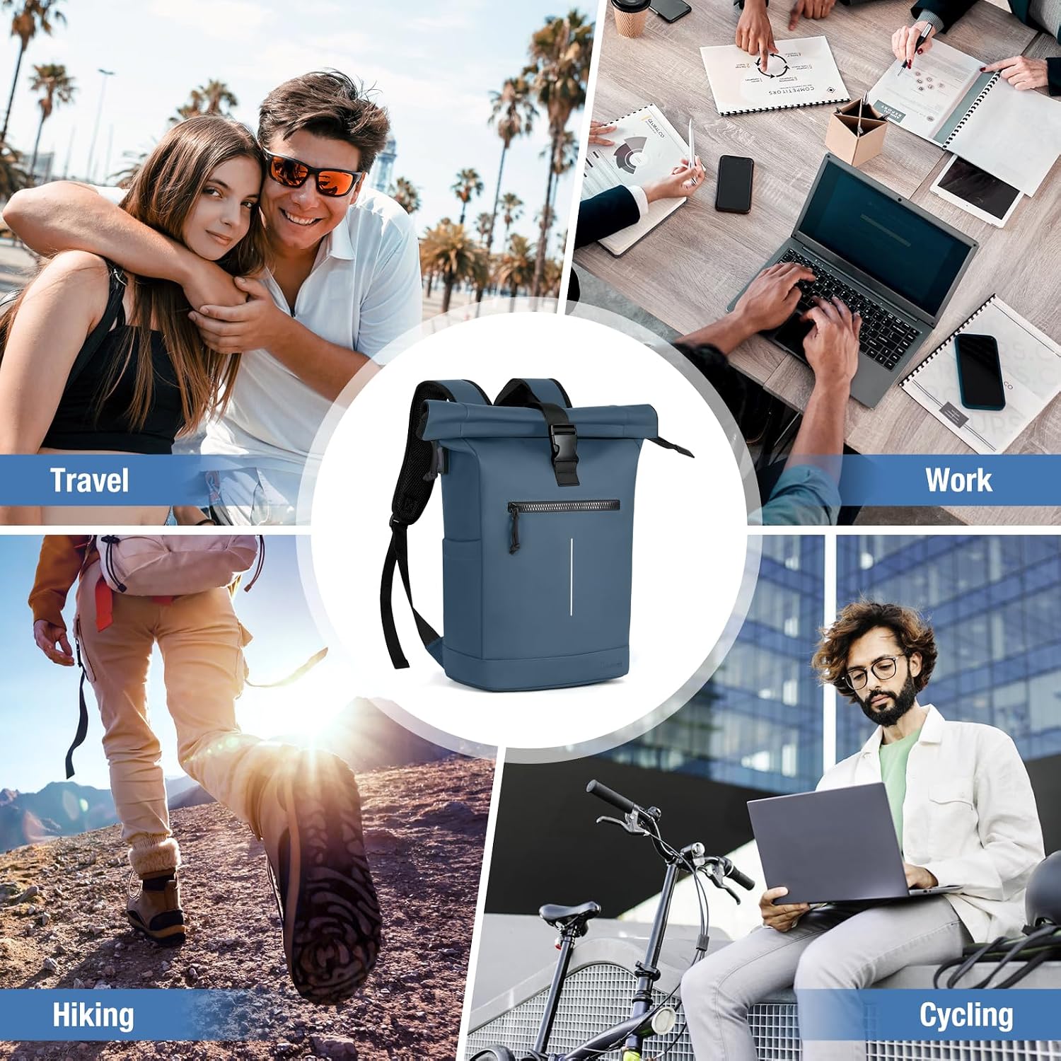 Thumbnail 6 de Lekeinchi Waterproof Laptop Backpack for Men and Women – Blue (Roll Top, 24–30L)