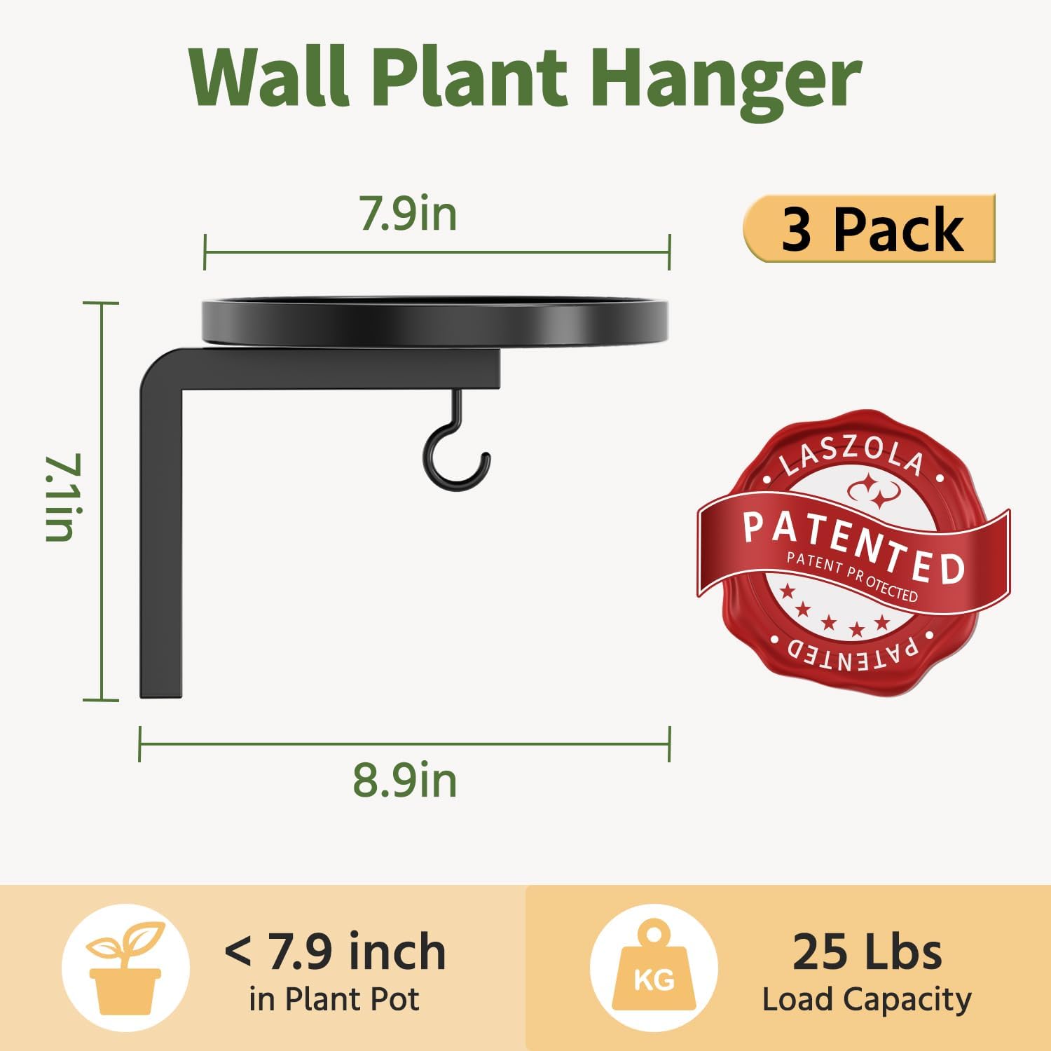Thumbnail 1 de LASZOLA Plant Hanger Holder, 3-Piece Black Metal Wall-Mounted Set with Hooks