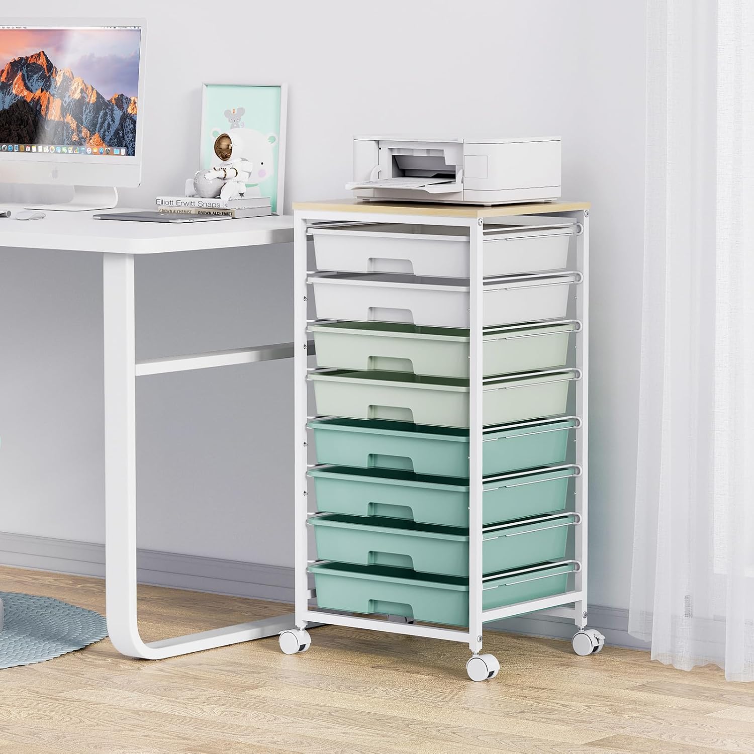 Thumbnail 6 de SYKIARIOL 1250-4 Rolling Storage Cart, 8 Drawers, Green, Wooden Top