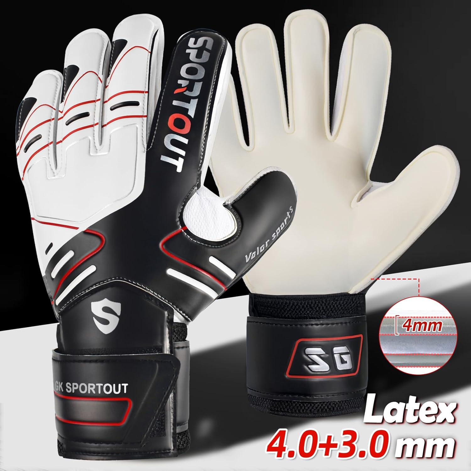 Detalle de Sportout Youth & Adult Goalie Goalkeeper Gloves with Strong Grip, Finger Protection and Double Wrist Support