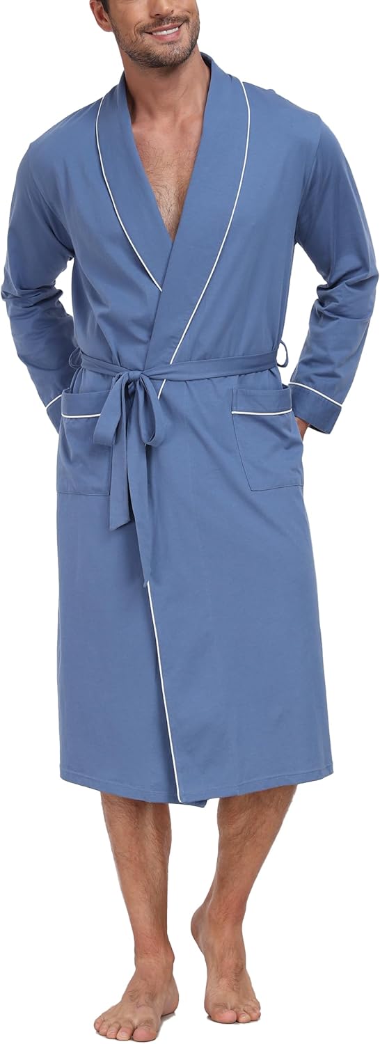 Thumbnail 6 de EA'S SECRET Mens Dressing Gown: Soft 100% Cotton, Lightweight Summer Bathrobe with Pockets