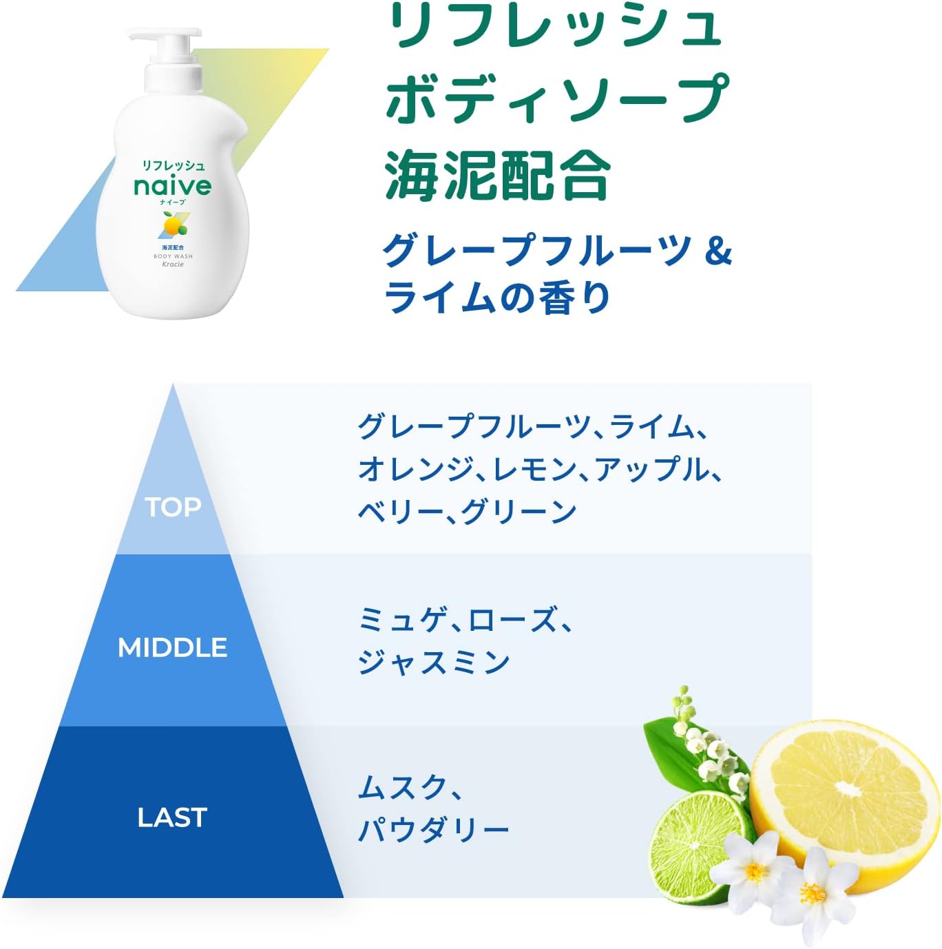 Detalle de ナイーブ 海泥配合ボディソープ 詰め替え用 1600ml×2セット 柑橘系の香り