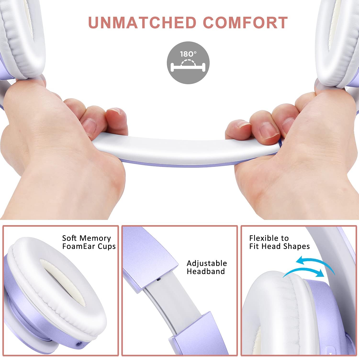 Thumbnail 2 de ZIHNIC Bluetooth Over-Ear Headphones (Purple) – Foldable Wireless + Wired, FM Radio, Micro SD/TF
