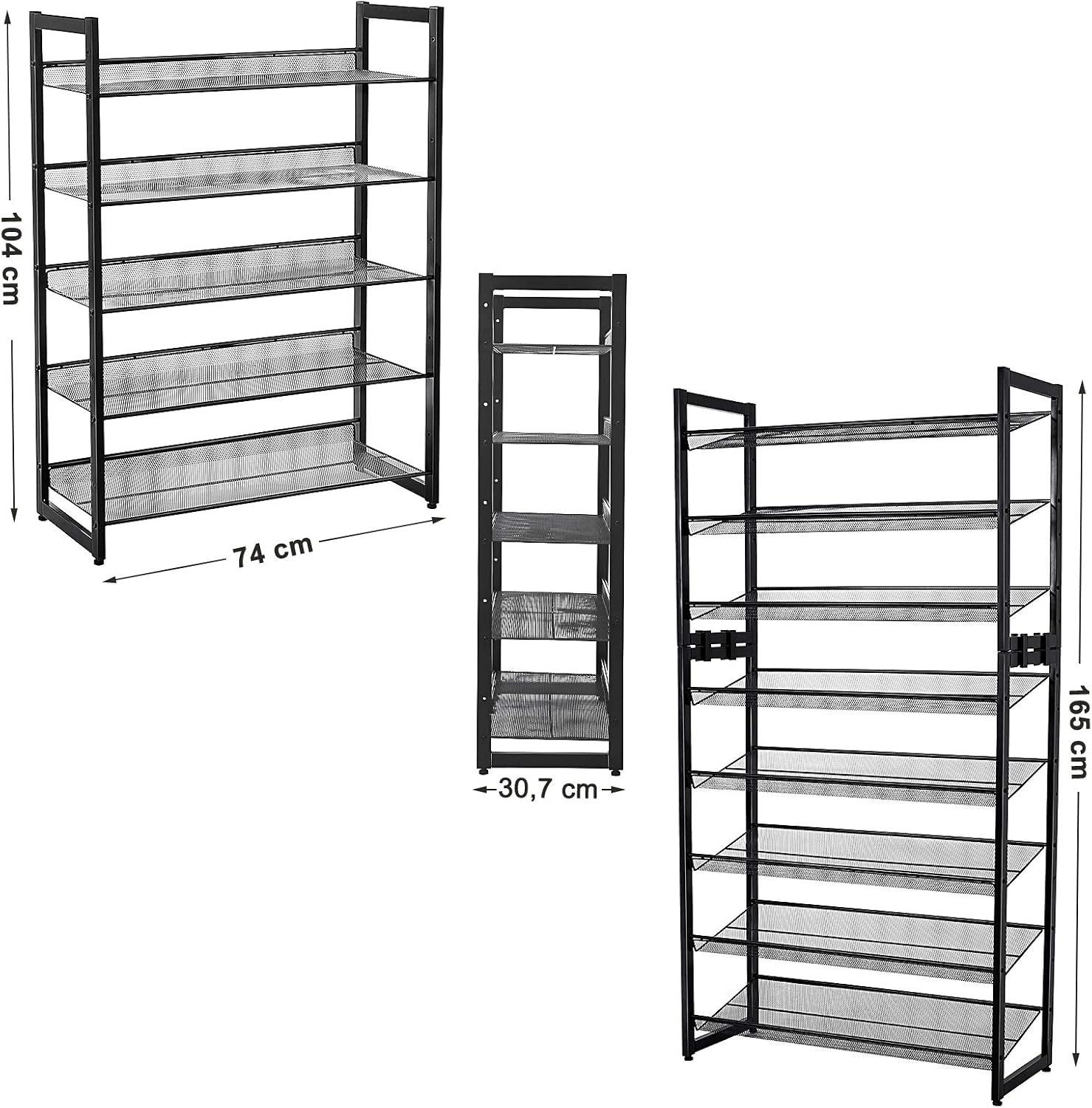 Detalle de SONGMICS LMR005B 5-Tier Stackable Shoe Rack with Adjustable Shelves (Black)