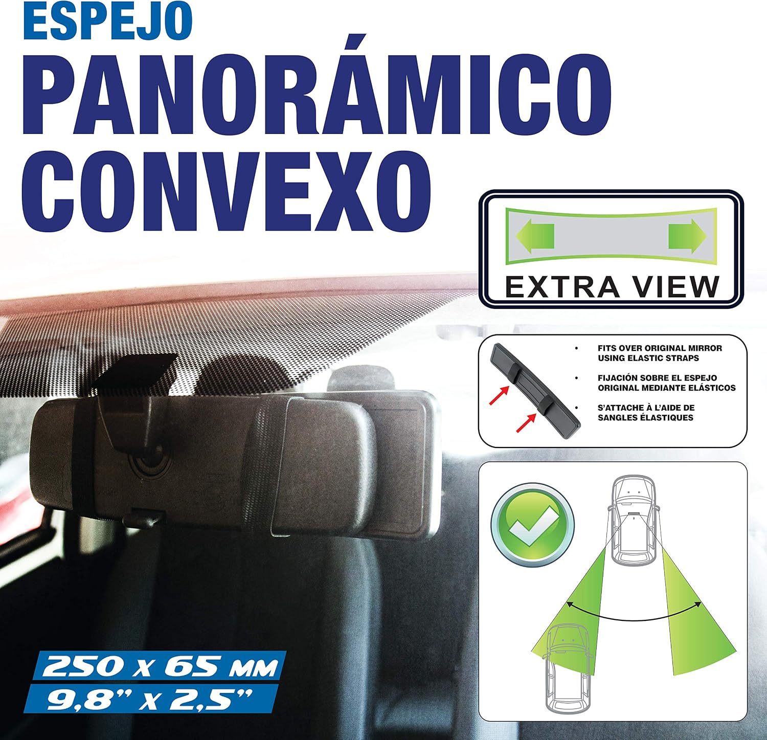 Detalle 2 de CAR+ 2808470 Panoramic Wide Interior Rear View Mirror