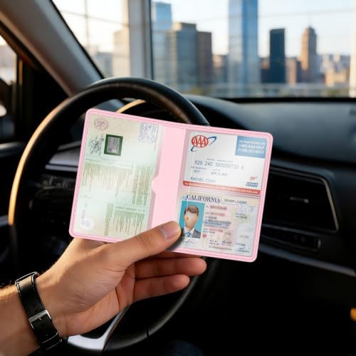 Detalle 2 de FINTIE KFZ Fahrzeugschein Hülle und Versicherungshalter, Rosa Schleife – praktische Karten- und Dokumentenmappe