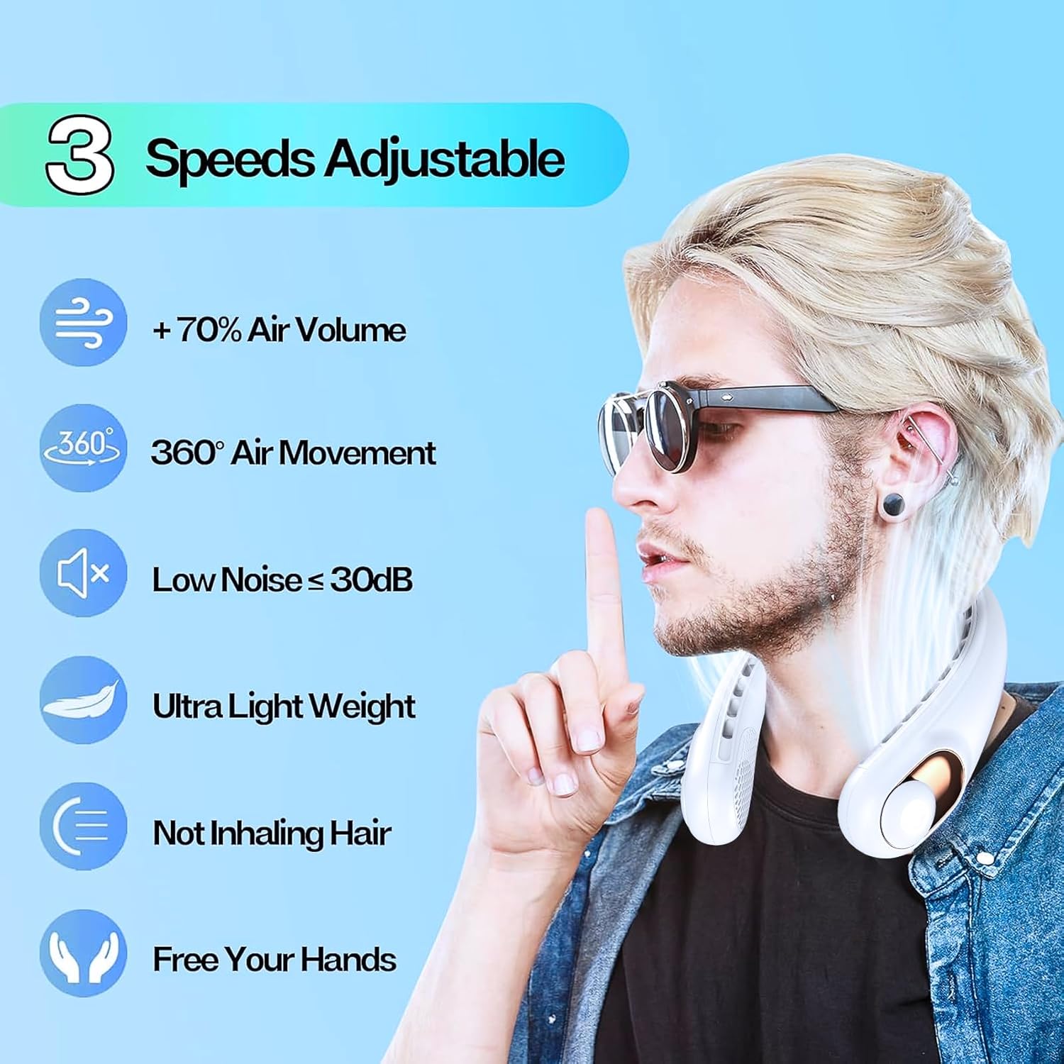 Thumbnail 2 de Neck Fan: Portable Bladeless Neck Fan with LED Display and 360° Airflow