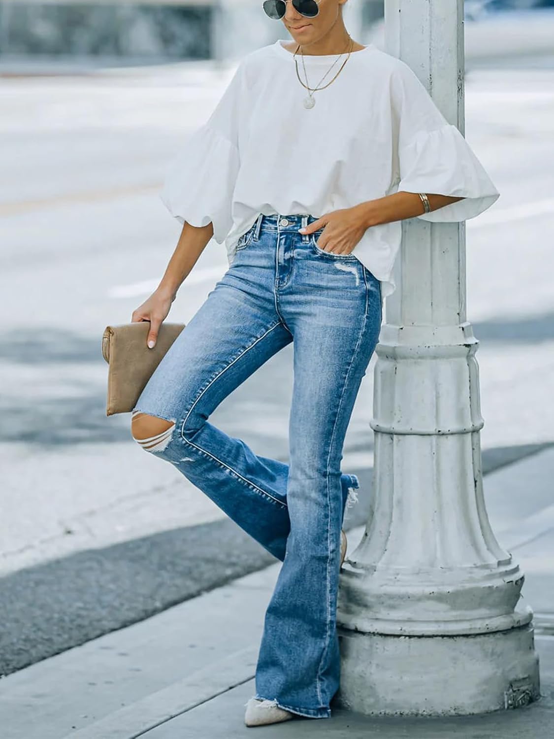 Thumbnail 4 de KUNMI Flare Bell Bottom Jeans High Rise 93% Cotton
