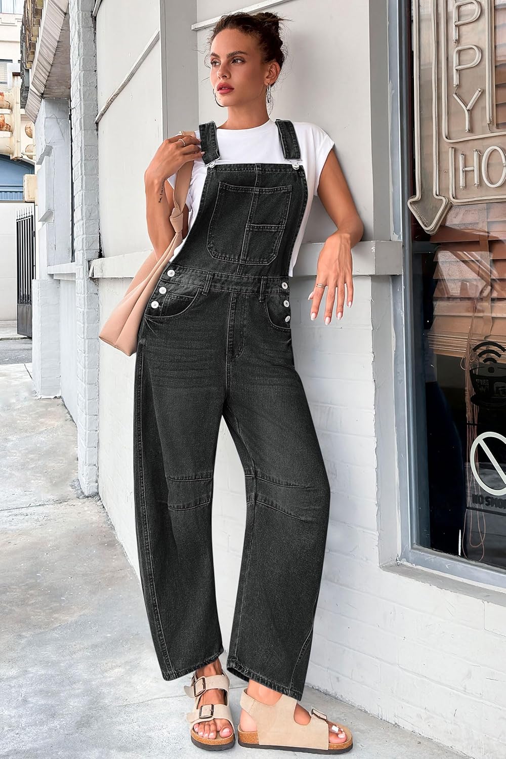 Thumbnail 1 de PLNOTME Women’s Denim Bib Overalls with Adjustable Straps, Barrel Leg & Pockets