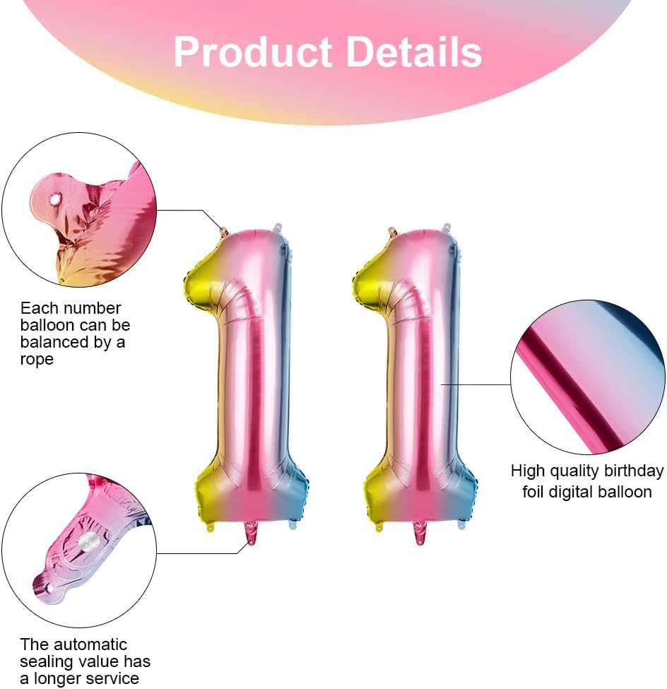 Thumbnail 2 de OFFCUP 40 Inch Number 11 Balloon: Large Gradient Foil Balloon, Self-Inflating and Reusable