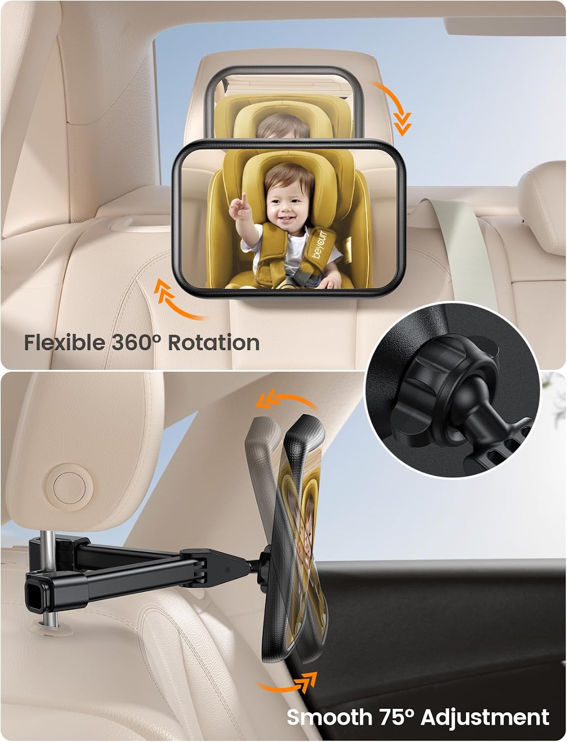 Detalle de Lamicall Backseat Baby Car Mirror with Acrylic Lens and 360° Rotation