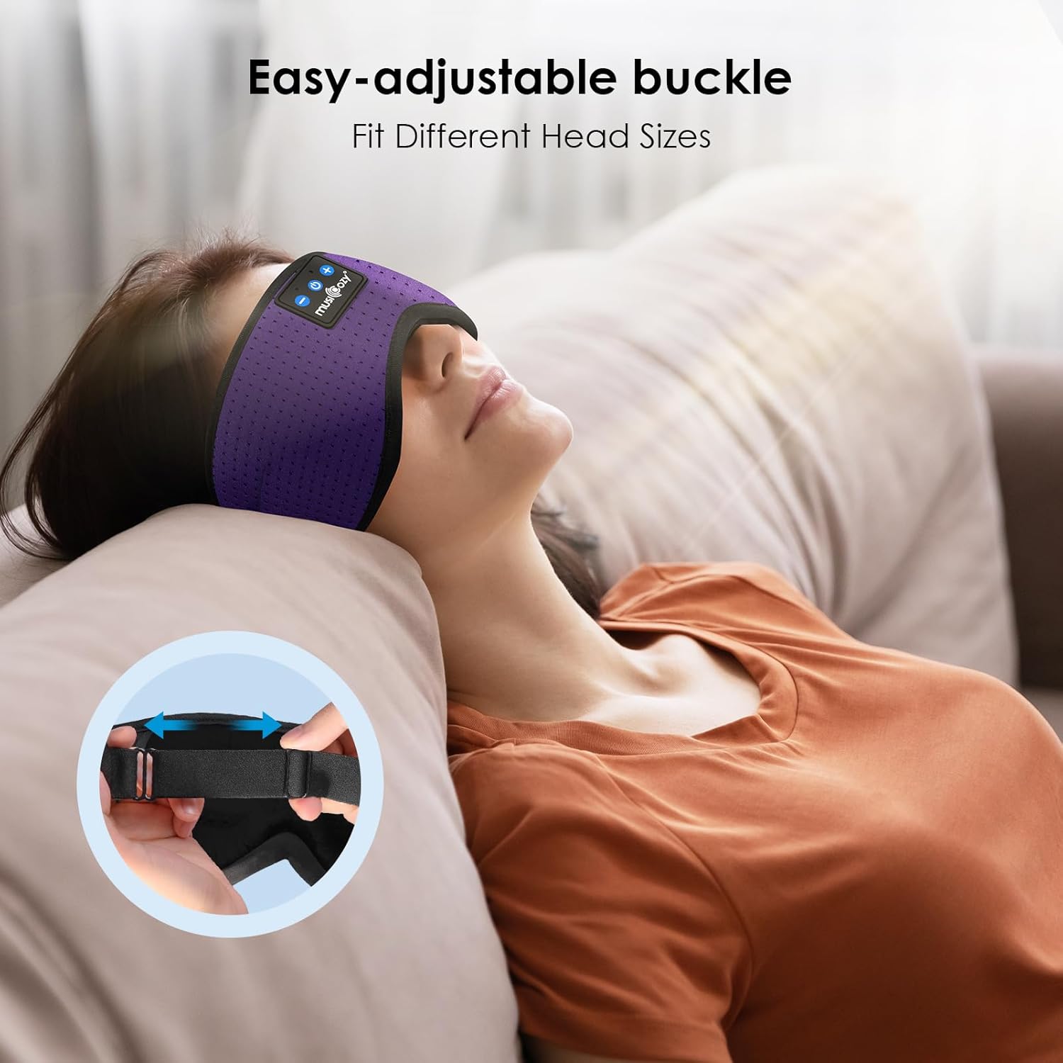 Detalle 2 de MUSICOZY Sleep Mask Headphones: 100% Blackout Bluetooth Eye Mask with Ultra-Thin Speakers