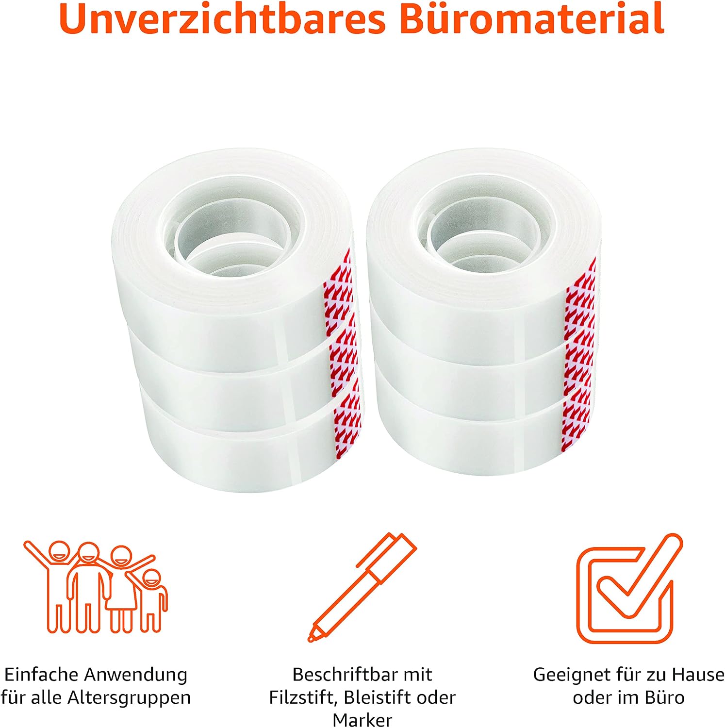 Detalle de Amazon Basics Klebeband matt – Nachfüll-Packung, 6 Rollen, 1,9 cm x 2540 cm, transluzent