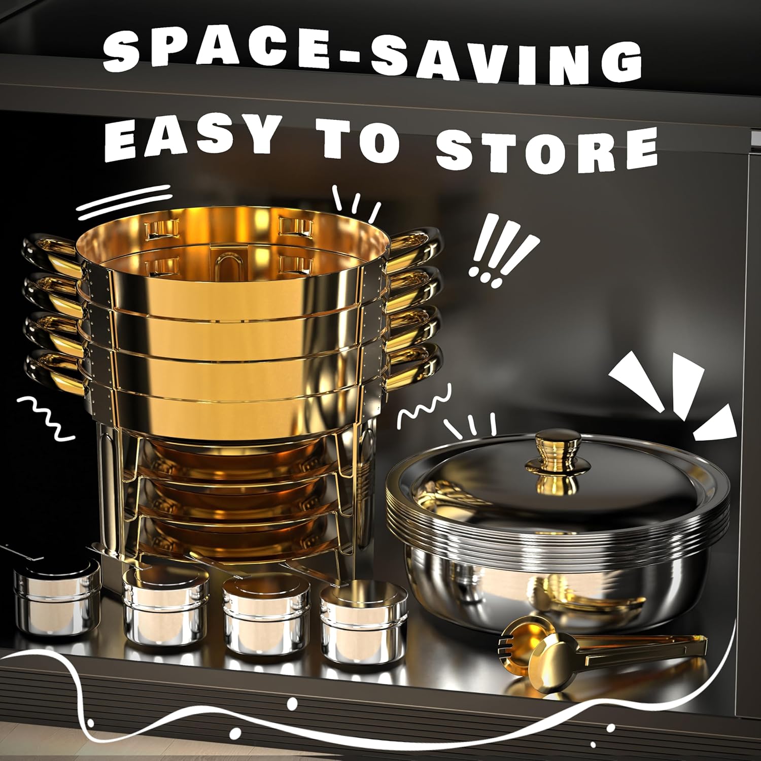 Thumbnail 5 de Trivico Chafing Dishes for Buffet Set (4 Pack, 6QT) Stainless Steel Food Warmers with 30-Second Lid Assembly