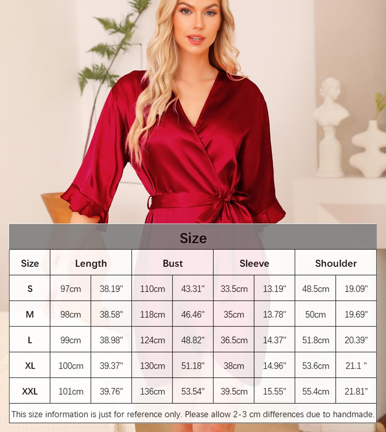 Thumbnail 5 de Wikoan Peignoir Satin Femme Robe courte 100% polyester