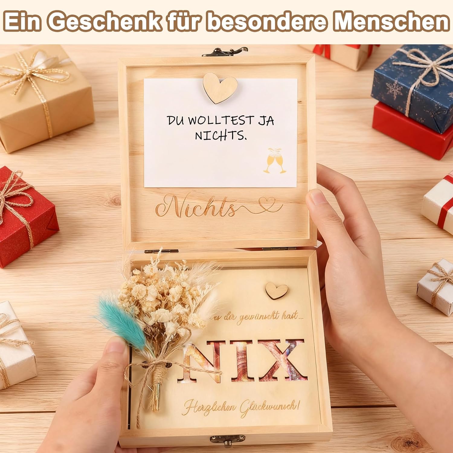 Thumbnail 5 de TUZELIYA 40. Geburtstag Frauen Geldgeschenk aus Holz mit Karte, Trockenblumen und Magnetverschluss