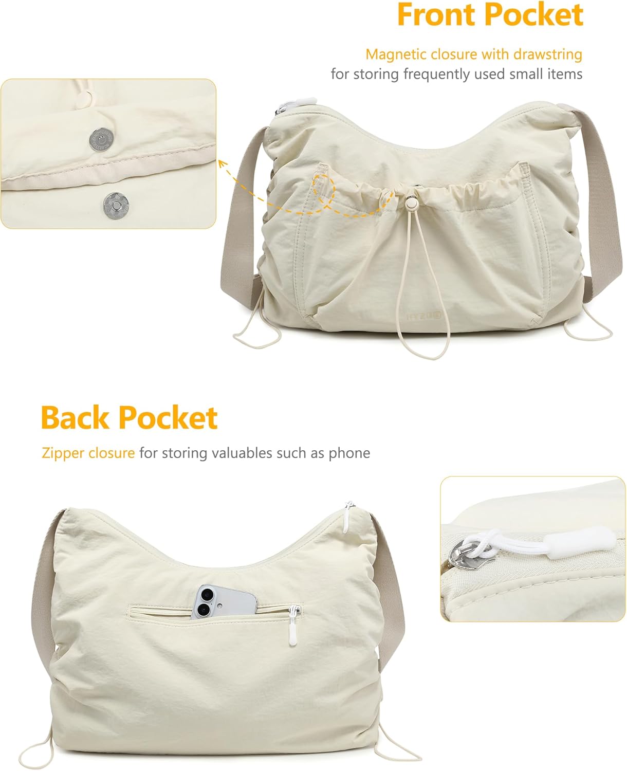 Detalle 2 de HYZUO Crescent Hobo Bag for Women: Large, Soft Puffy Crossbody with Adjustable Strap