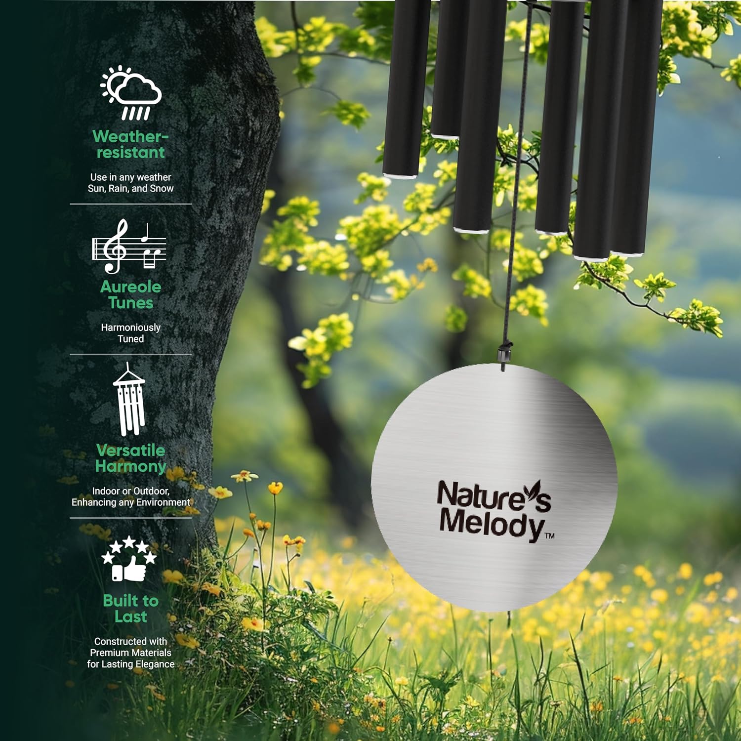 Detalle 1 de Nature's Melody Aureole Tunes – dzwonek wietrzny 80 cm, czarny, aluminiowy