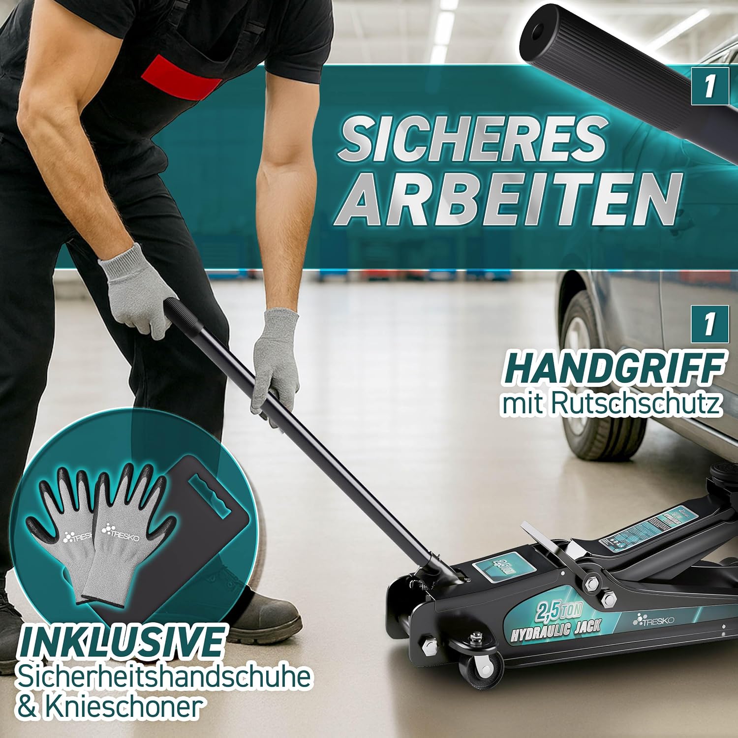 Detalle 2 de TRESKO Wagenheber hydraulisch 2,5T Hubhöhe 85–385 mm