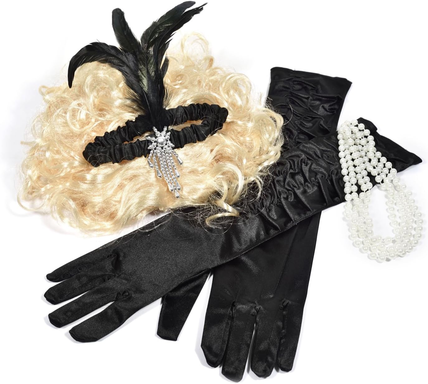Thumbnail 1 de GOODS+GADGETS 1920s Feather Headband – Black Satin with Feathers and Art Deco Brooch