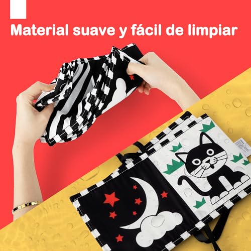 Detalle de URMYWO Libro Bebé Blanco y Negro – Tummy Time Montessori