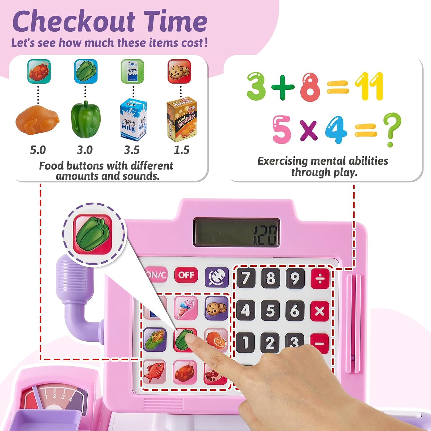 Thumbnail 2 de LINFUN KIDS Pink Childrens Till Cash Register with Shopping Play Set