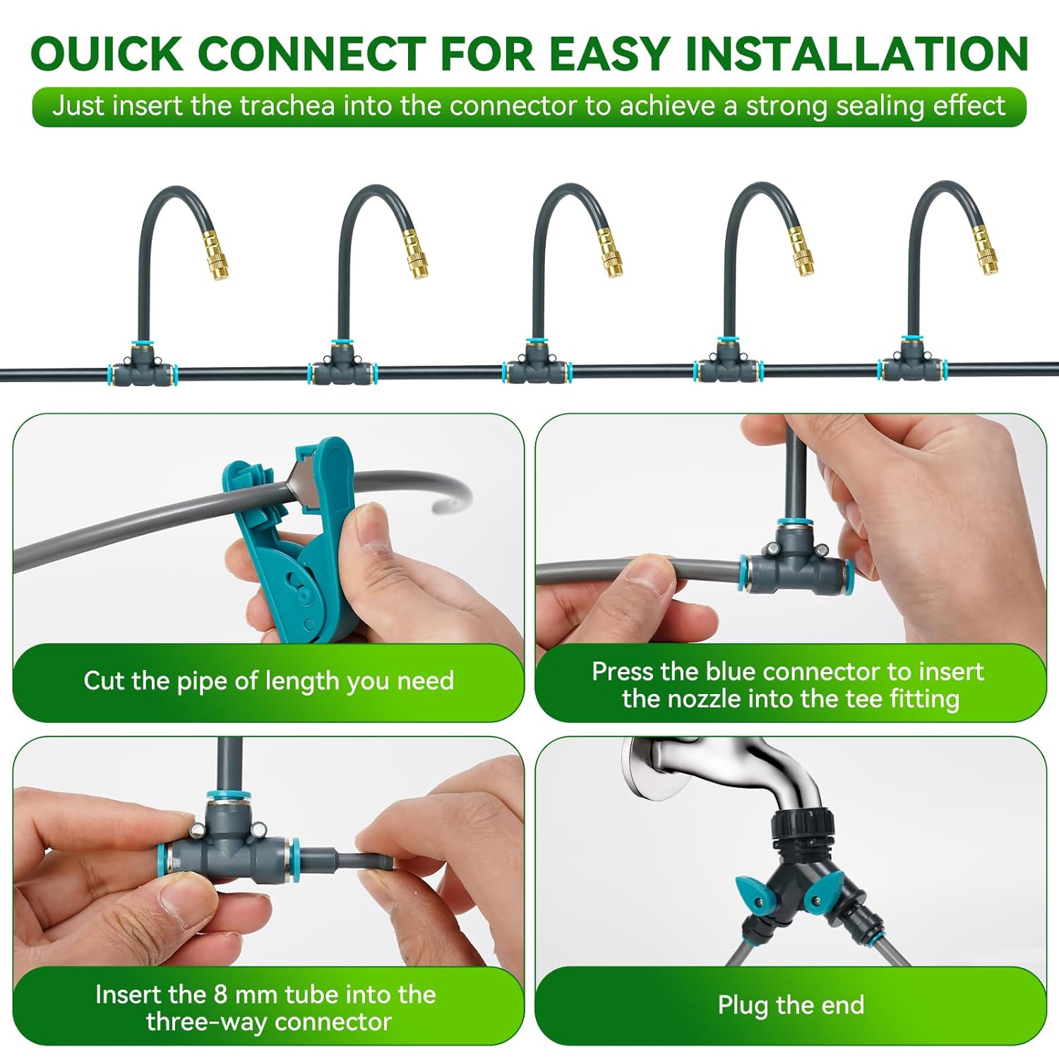 Thumbnail 6 de 360° Adjustable Automatic Drip Irrigation Kit, 200FT Quick-Connect System with 32 Misting Nozzles & 1/4" Tubing