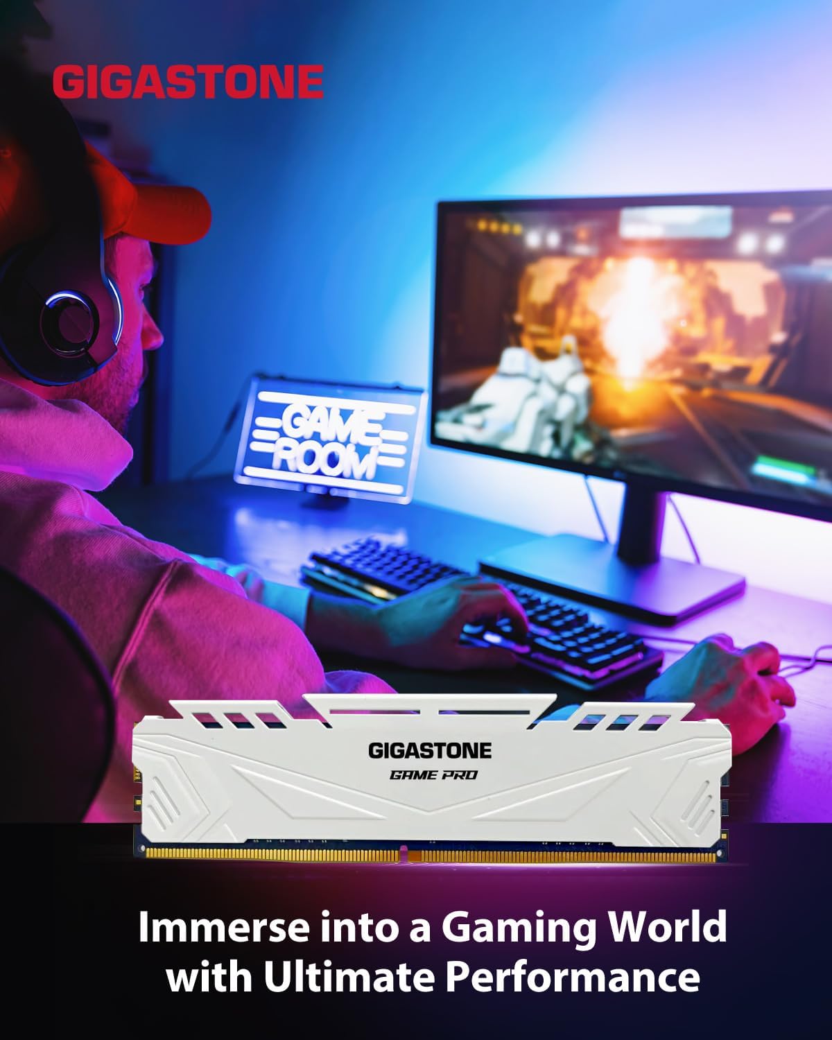 Detalle 2 de GIGASTONE Game PRO 32GB (2x16GB) DDR4 3200MHz UDIMM – White