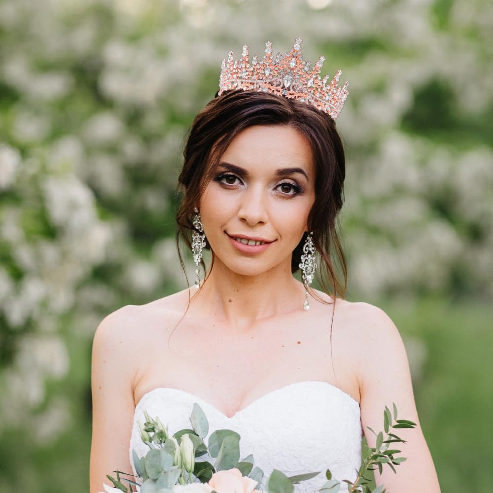Thumbnail 3 de Krone Damen Königin Prinzessin Kostüm Tiara Kristallkrone Roségold mit Strass – Für Hochzeiten, Geburtstage und Bühnenauftritte