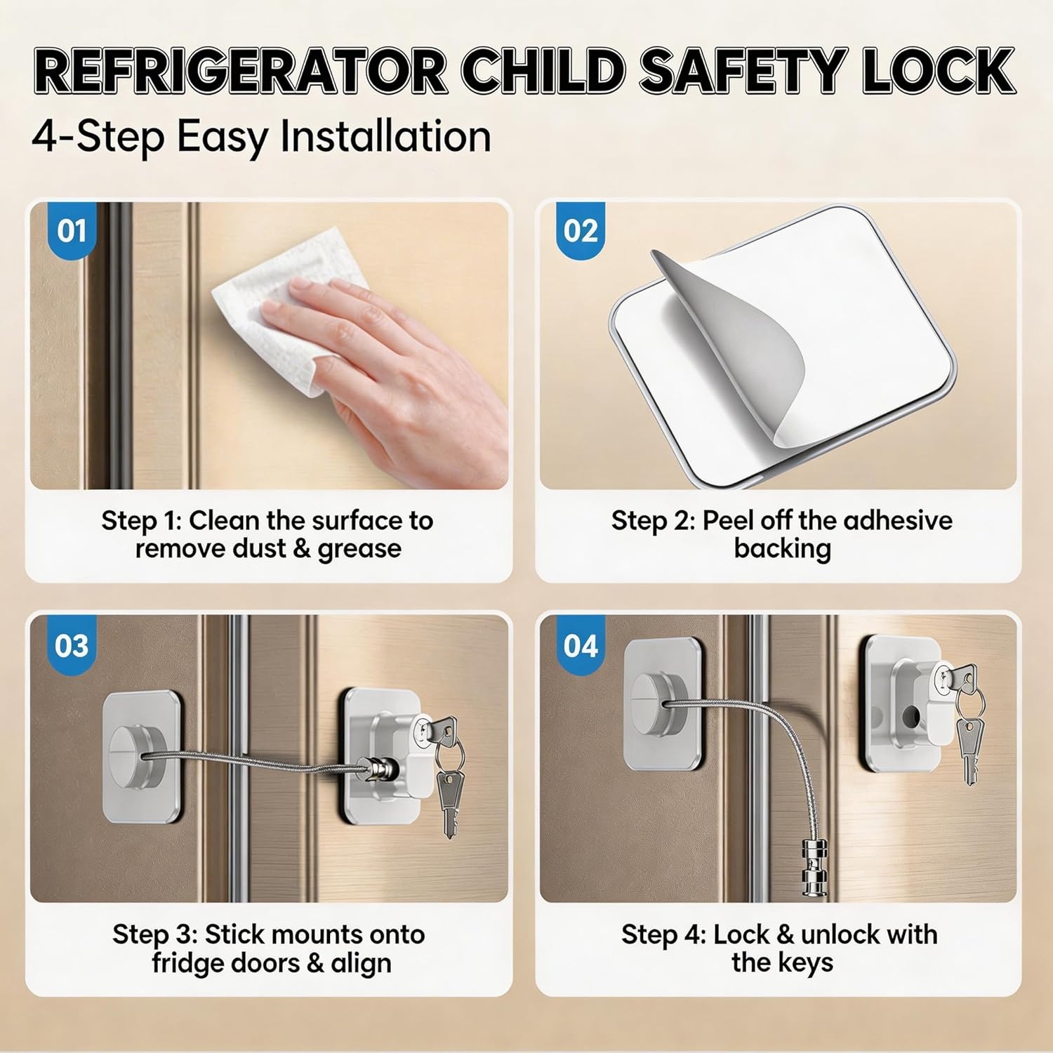 Thumbnail 3 de 2 Pack Fridge Locks with Keys for Child Safety – Self-Adhesive, No Tools