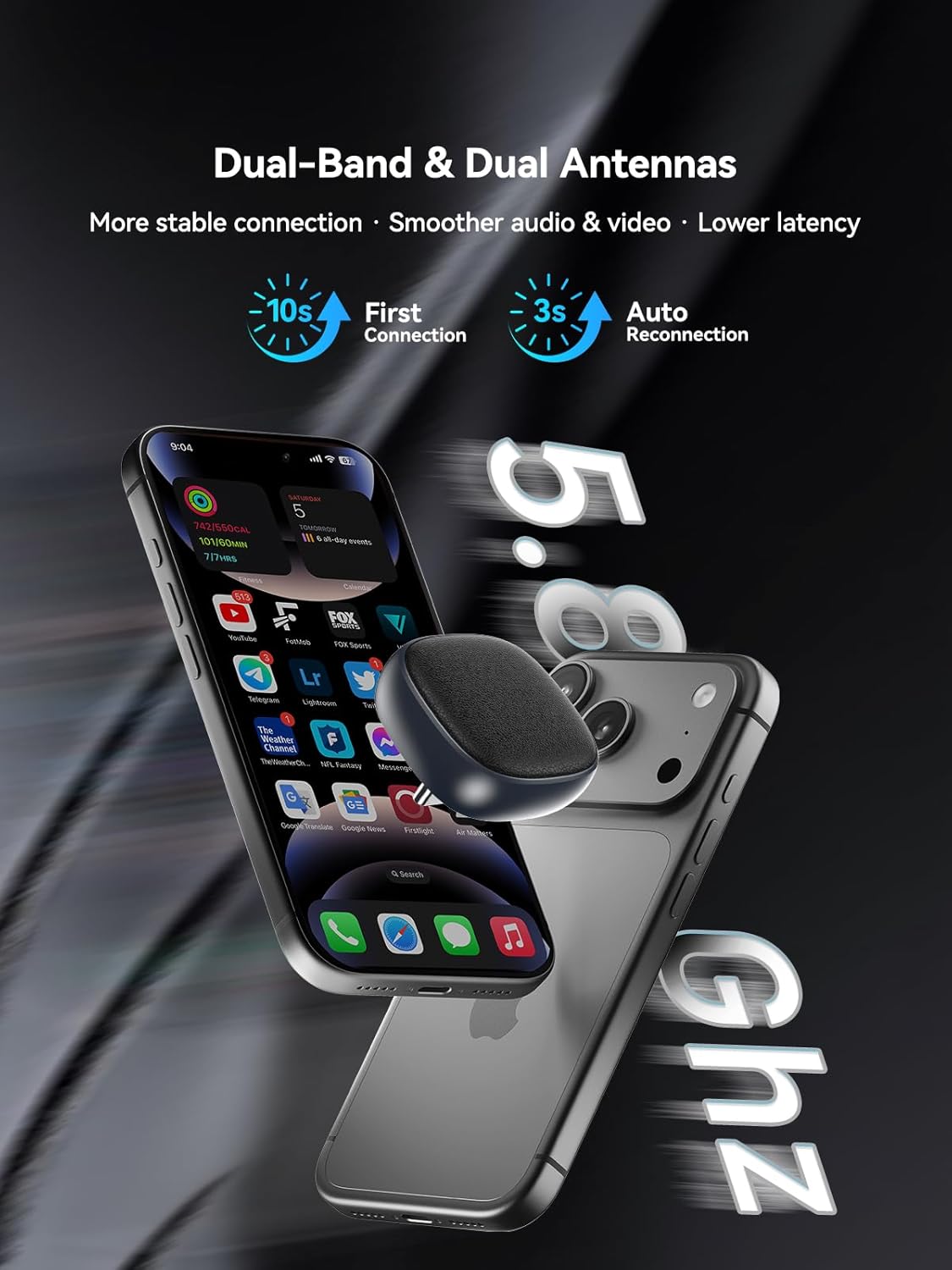 Thumbnail 1 de Spedal USB-C Wireless CarPlay & Android Auto Adapter – 2026 Upgraded with One-Button Dual Phone Switching