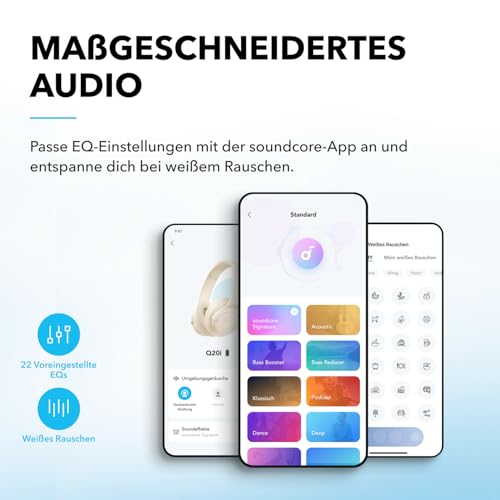 Detalle de soundcore by Anker Q20i kabelloser Bluetooth Over-Ear-Kopfhörer – Noise Cancelling, lange Akkulaufzeit, duale Verbindung