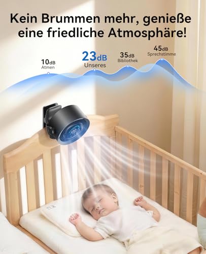 Detalle de KIMMOO Clip-Ventilator Wiederaufladbar – 360° Clip-Ventilator mit LED-Display, bis zu 17 Std. Akku, 100 Stufen, 9.000 U/min