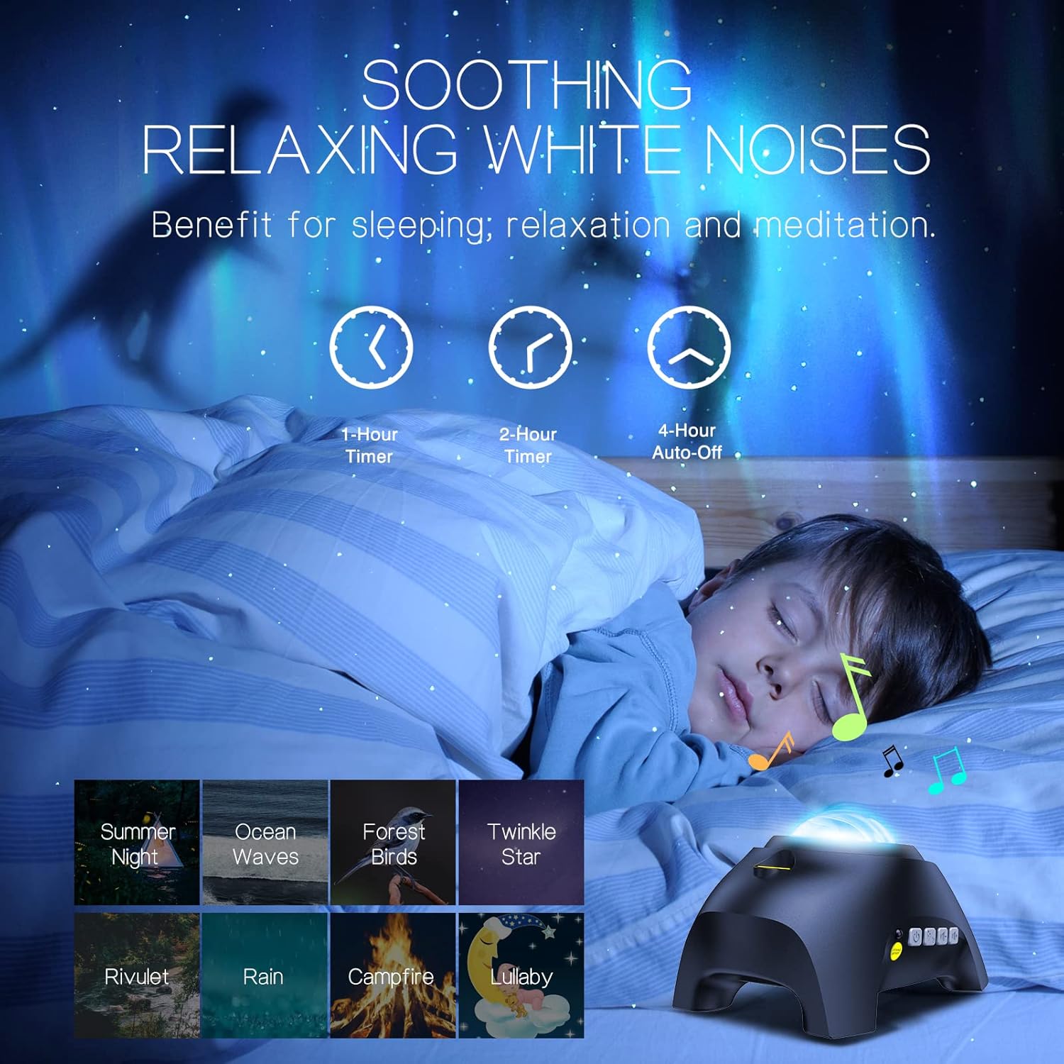 Thumbnail 4 de Northern Galaxy Light Aurora Projector: 33 Effects, Bluetooth Speaker, and Soothing White Noise in a Playful Elephant Lamp