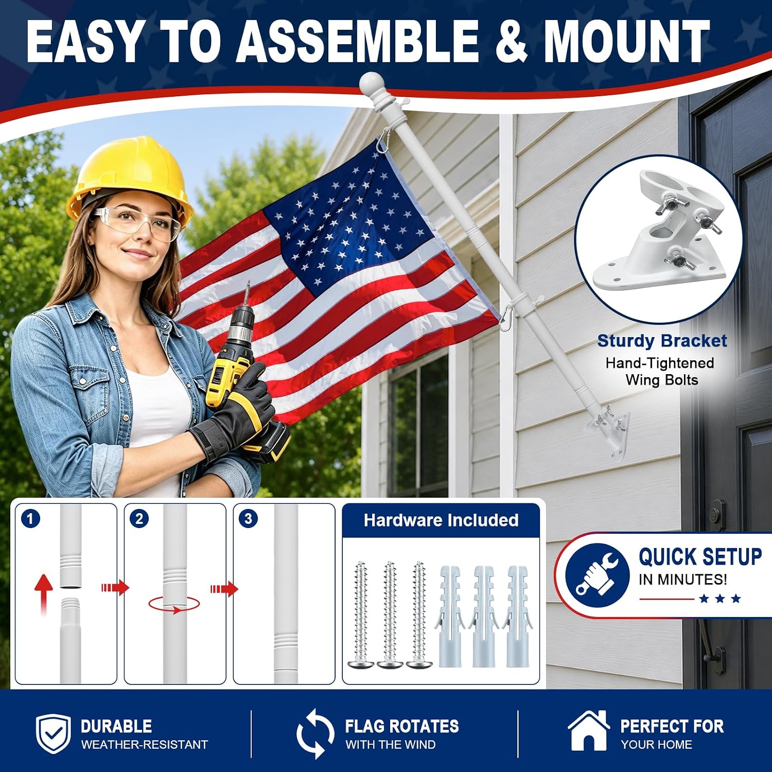 Thumbnail 5 de Barcetine 01 5-Ft Flagpole, White Stainless Steel with Swivel Rings