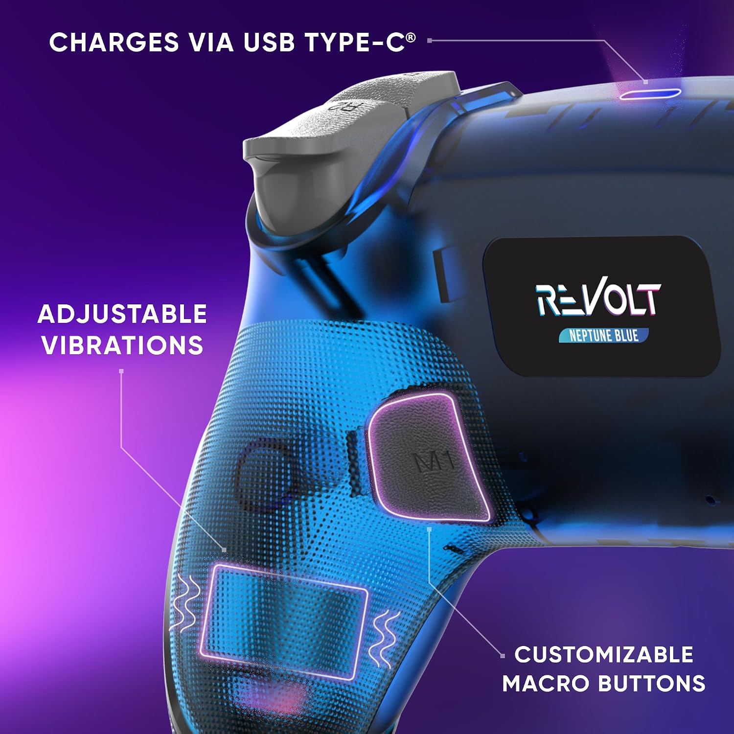 Detalle de Oniverse Revolt Blue ONICTR1V2-PS4-BLU – bezprzewodowy kontroler z efektem Halla