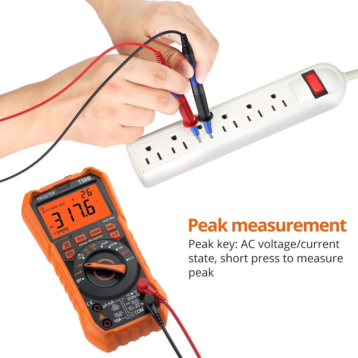 Detalle de Proster T58B Digital Multimeter, 9999 Counts True RMS with NCV