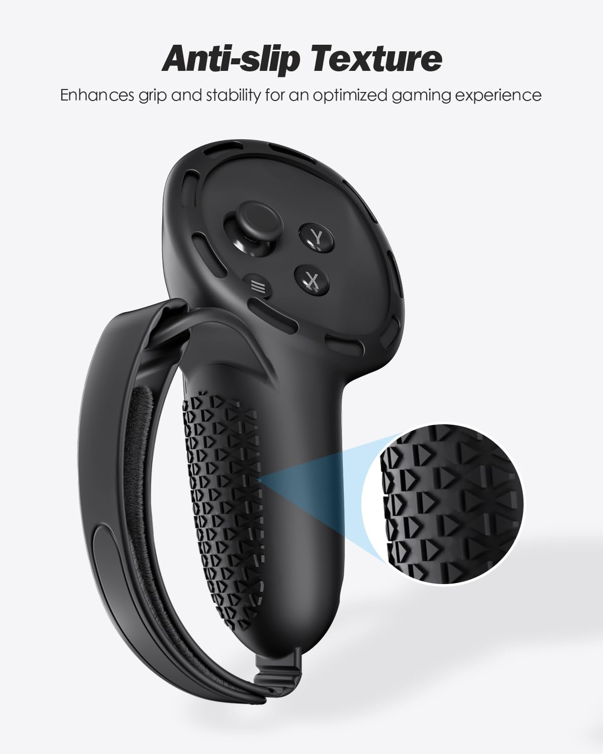 Detalle de SUPERUS Controller Grips Cover for Meta Quest 3S/Quest 3 – Anti-slip Silicone Case with Adjustable Knuckle Straps