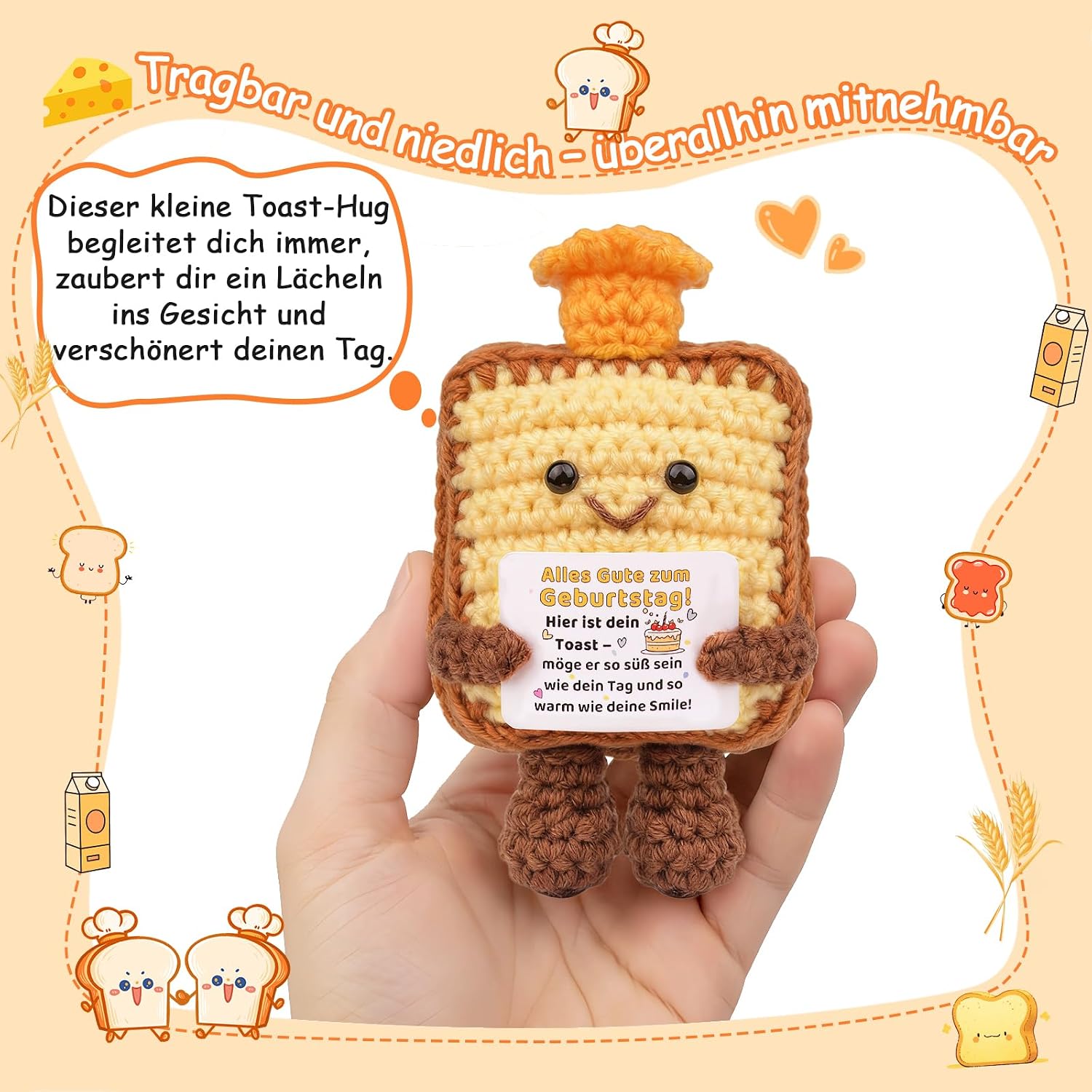 Detalle de Mwmoeen Positive Toast – Handgestrickter Toast als aufmunterndes Geburtstagsgeschenk