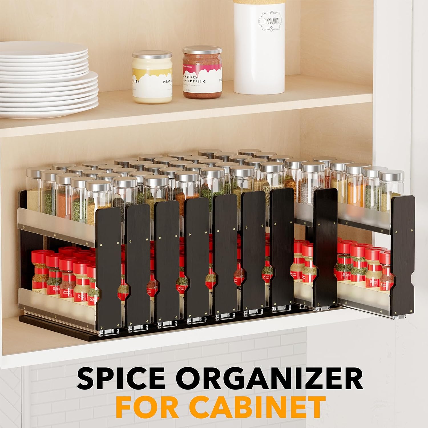 Thumbnail 5 de SpaceAid Bamboo Pull Out Spice Rack Organizer (3 Drawers, 2-Tier) for Cabinet – 7.6" Wide, Black