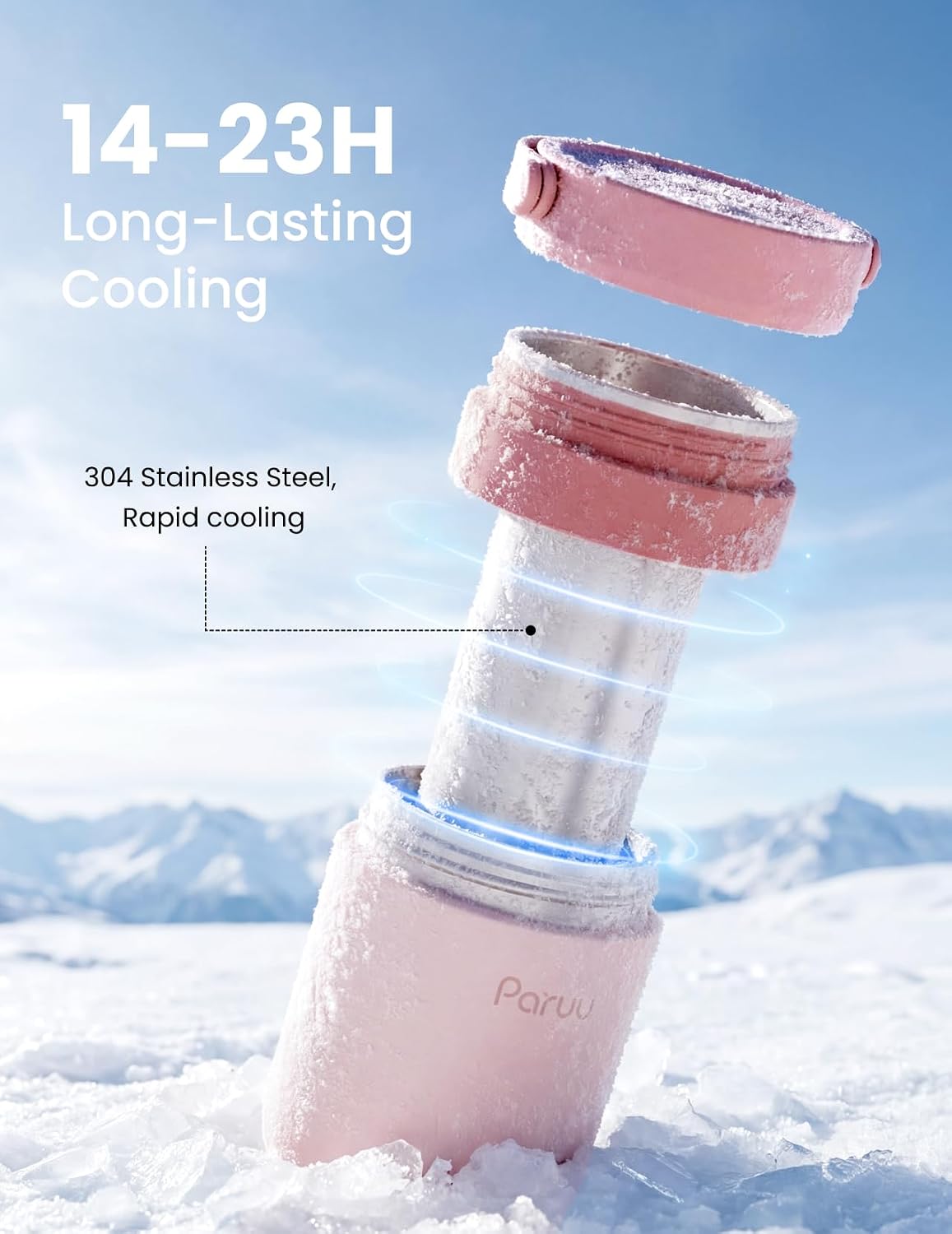 Detalle de Paruu Portable Breast Milk Cooler, 304 Stainless Steel, Pink, 14–23-Hour Cooling
