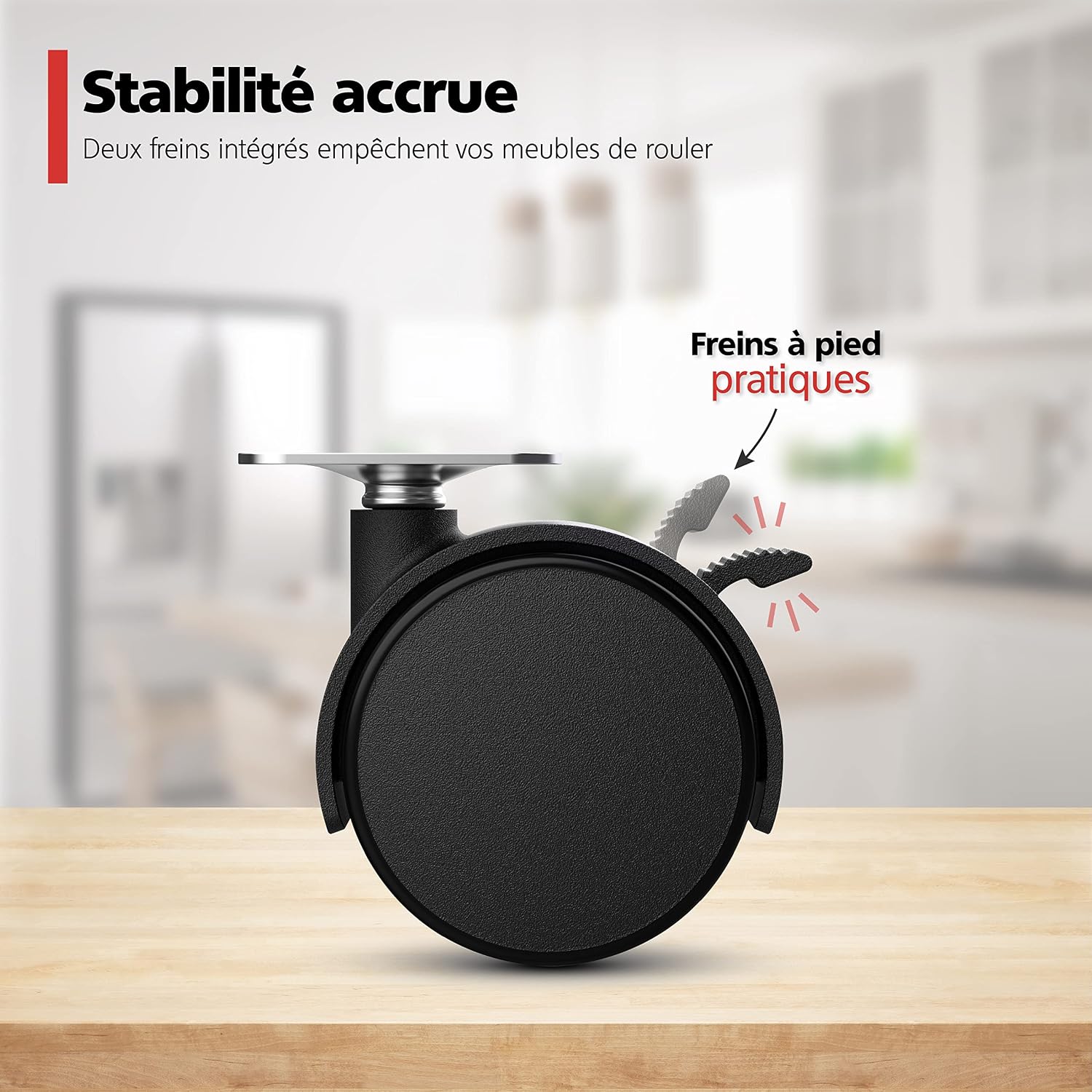 Detalle de RAVN HAMAN – Jeu de 4 roulettes de meuble pivotantes avec frein (40 mm) jusqu’à 25 kg par roue
