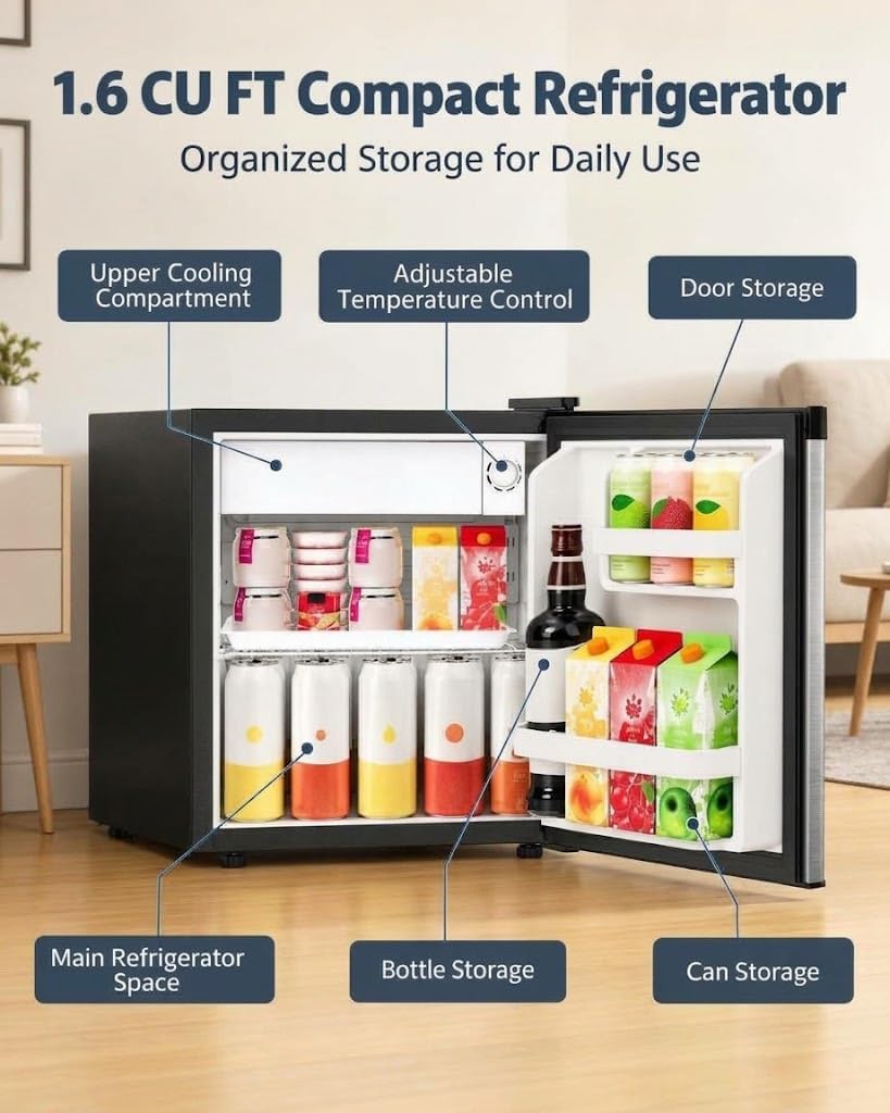 Detalle 2 de COWSAR BC-46B 1.6 Cu. Ft. Mini Fridge with Reversible Door