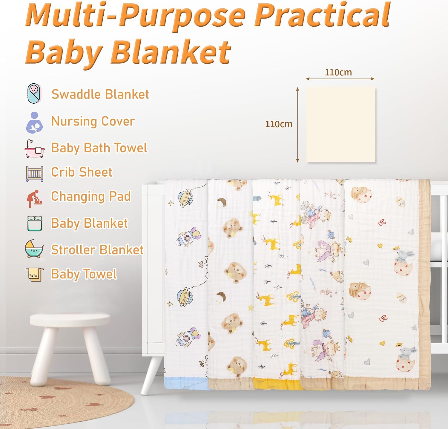 Detalle 2 de Hivia Babydecke 110x110 Baumwolle Musselin