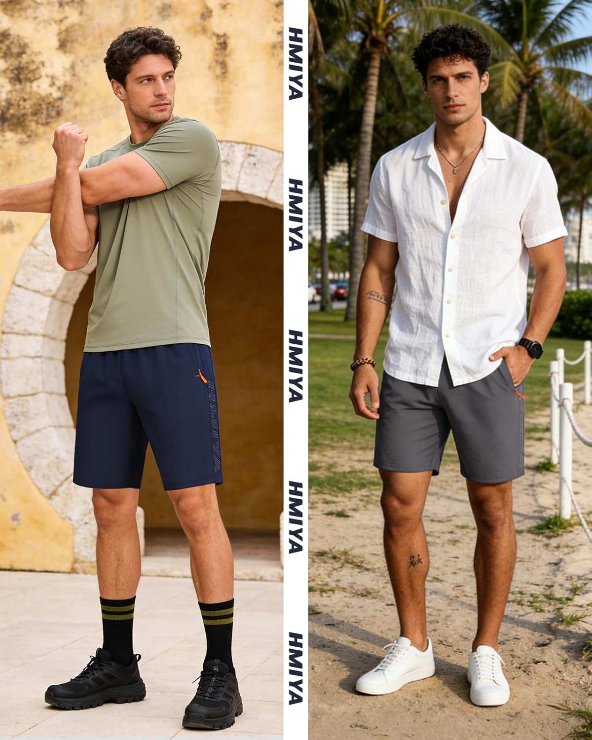 Thumbnail 4 de HMIYA 2er Pack Sporthose Herren: Kurzsport-Shorts mit Reißverschlussstaschen