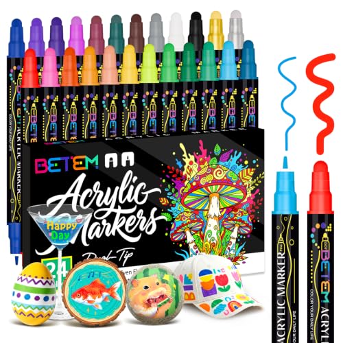 Imagen de Betem 24 Colors Dual Tip Acrylic Paint Markers – Dual Tip Craft Kit for Fabric & More en OfertitasTOP
